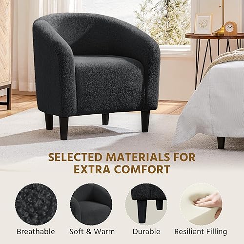 Miniatura 35 de Yaheetech Silla decorativa de respaldo curvo y cuero de imitación, silla de club, elegante sillón de velluda tela sherpa, suave y cómodo relleno,