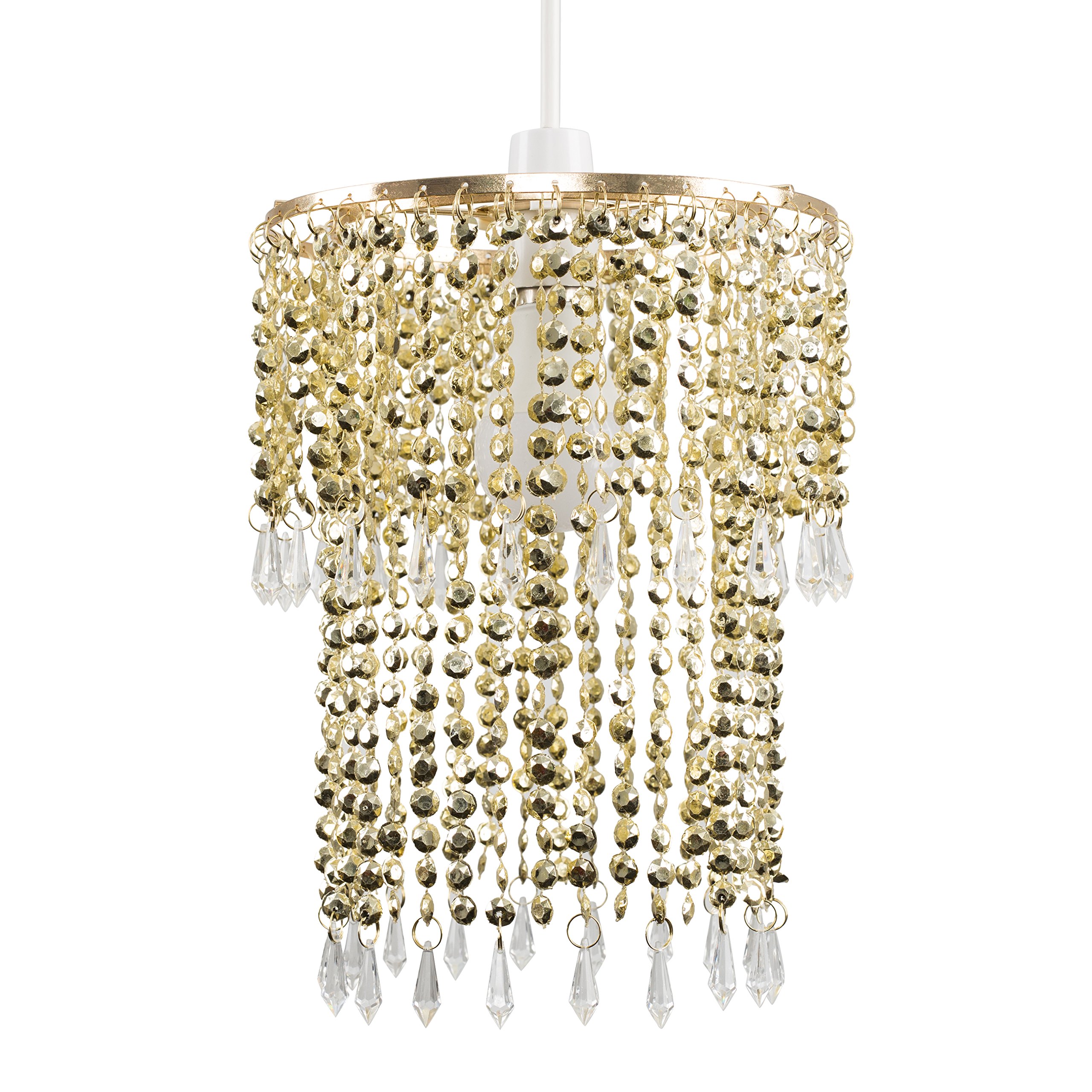ValueLights Gold Ceiling Pendant Light Shade - Acrylic Jewel Droplets - Home Lighting