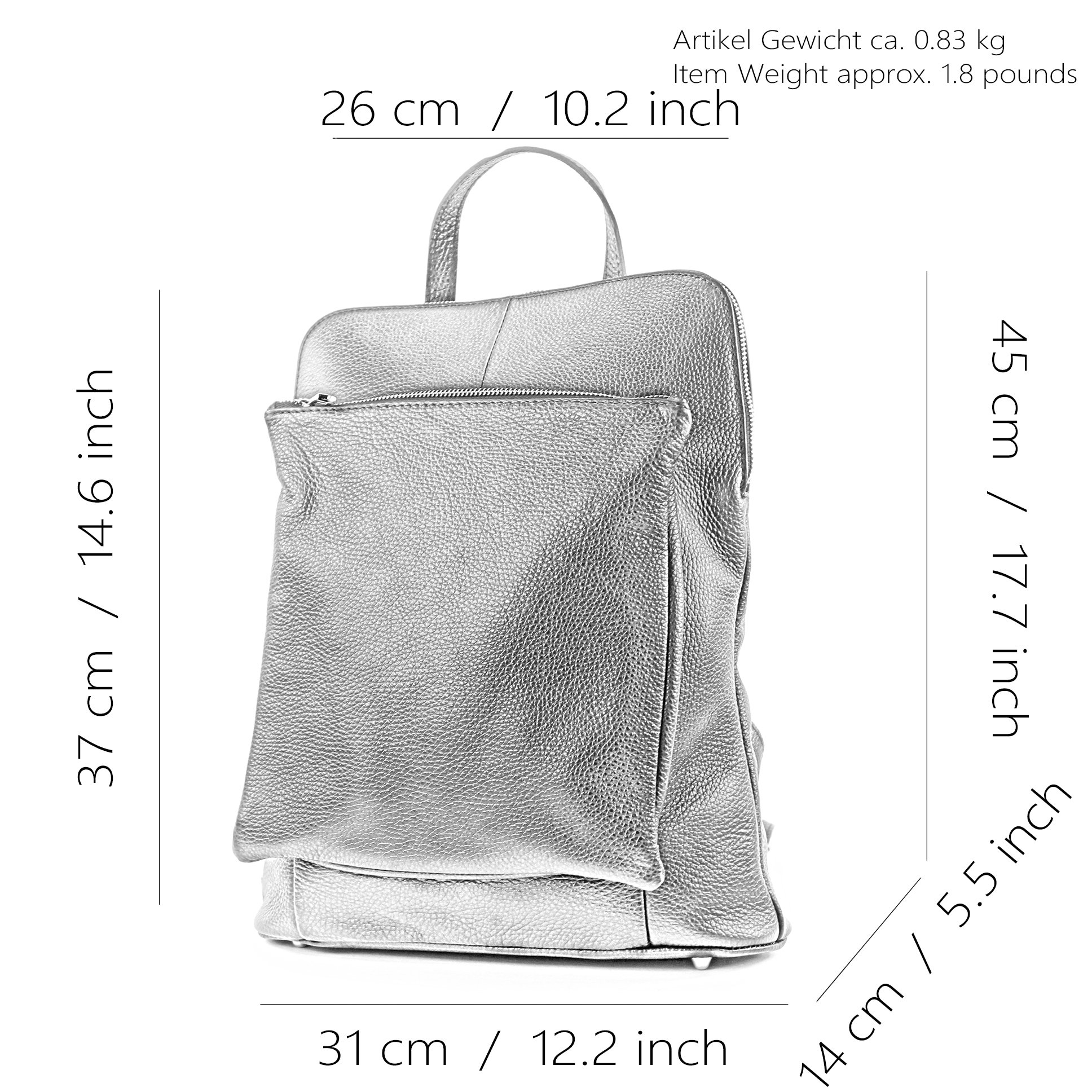 modamoda de T141 Damen Leder Rucksack Damentasche Schultertasche handmade in Italy, Farbe:Senfgelb2021