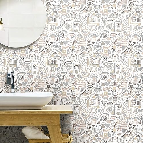 RoomMates RMK11898RL Papel tapiz para despegar y pegar con caras de color gris y gris pardo