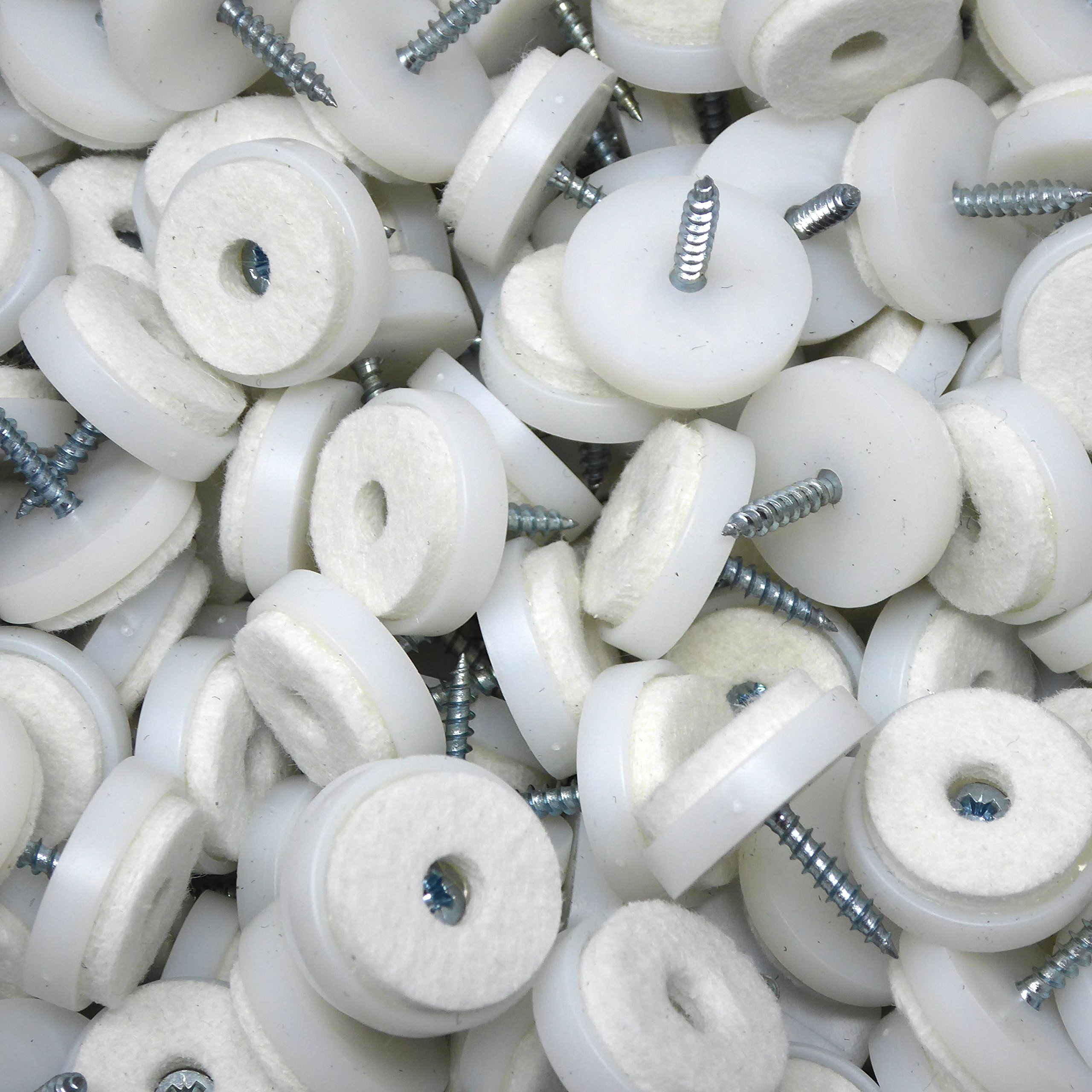 Adsamm® / 100 x Almohadillas con tornillo / Ø 24 mm / blanco / redondas / Patas de muebles con tornillo de la máxima calidad de Adsamm®