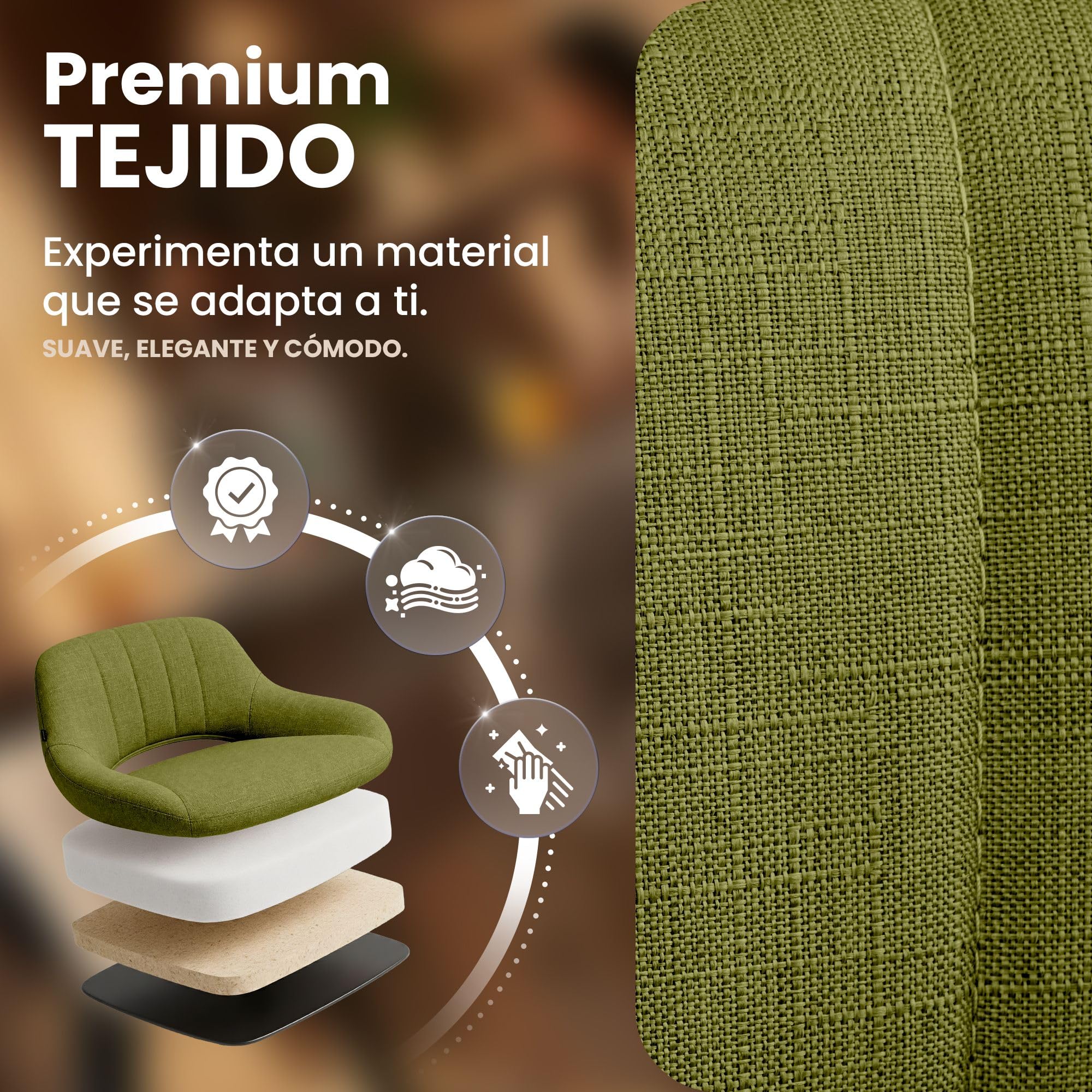 CLP Taburete de Bar Regulable en Altura con Base extrapesada y Asiento Acolchado Milet, Ideal para Cocina y Bar, hasta 150 kg | Color Verde Claro Material Tela