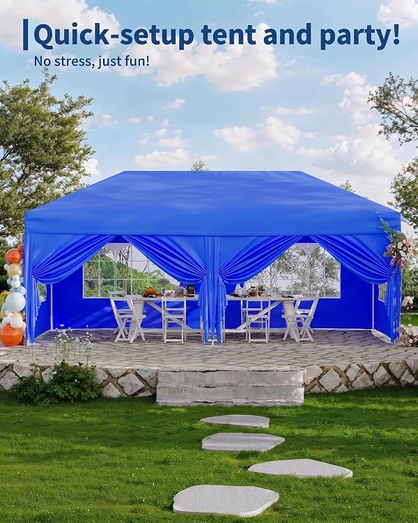 Heavy Duty Folding Gazebo - Waterproof, UPF 50+ UV Protection, 6 Removable Sidewalls, Adjustable Height, Sci Frame, Easy Setup, Folding Canopy with Carry Bag, Weight Bags - Outdoor Event Shelter, Blue by Garvee - Image 3