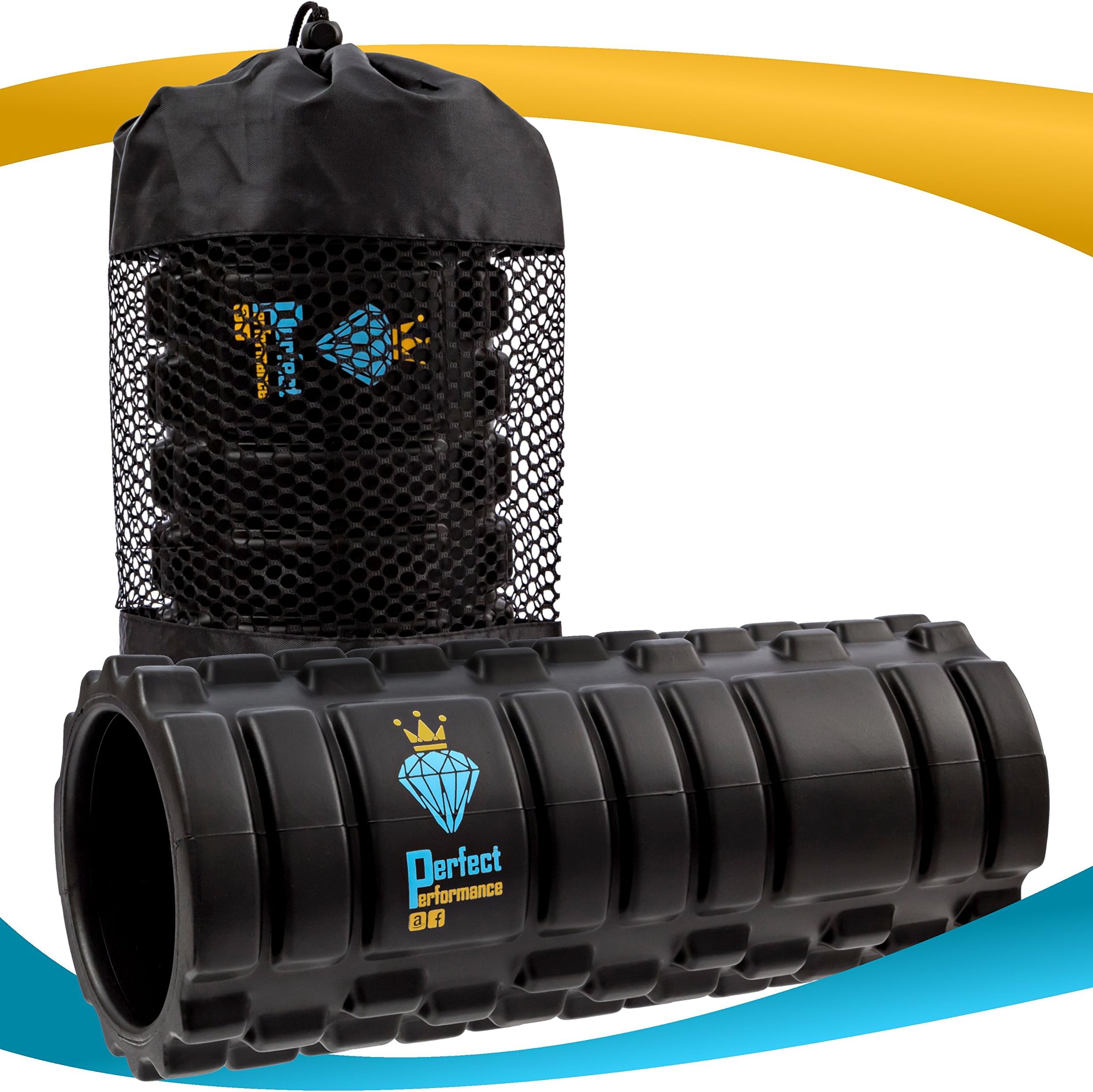 TRIG+ Foam Roller - Premium Quality, British Designed, Grid Style, Medium Density EVA & ABS Roller, with Free Coaching & Luxury Mesh Carry Bag, Size 33 x 14 cm, Onyx Black Colour