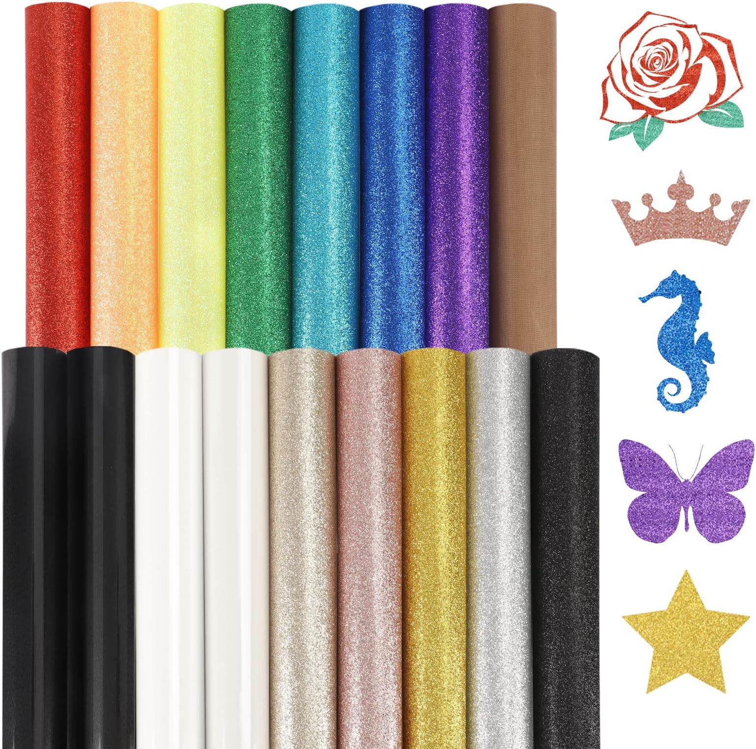 SGHUO 16 Pack Glitter HTV Heat Transfer Vinyl