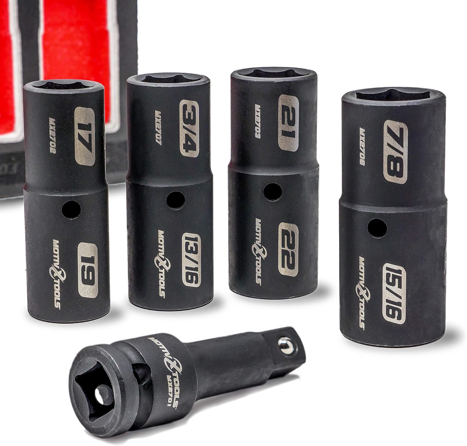Motivx Tools 5 Piece Impact Lug Nut Socket Set - 1/2" Drive Wheel Flip Sockets Fit 17mm, 19mm, 21mm, 22mm, 3/4", 13/16", 7/8", and 15/16" Lug Nuts - Inspected and Packaged in USA