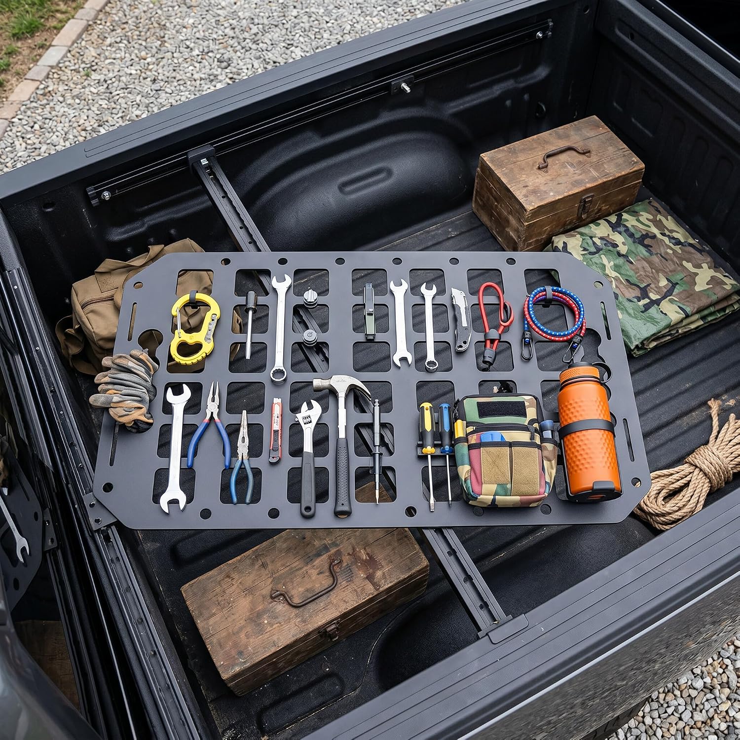 Aramox Vehicle Molle Panel, Aluminum Car Modular Storage Panel with L Track for SUVs Pickup Van Sedans, 356x254x2mm / 14x10x0.08in