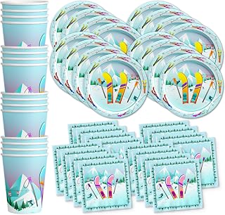 Birthday Galore Skiing Themed Party Supplies for Kids and Adults - Fun Celebration Set with Plates, Napkins, Cups, Tableware, Quick Setup, Colorful Decorations for Every Birthday Events - Kit for 16