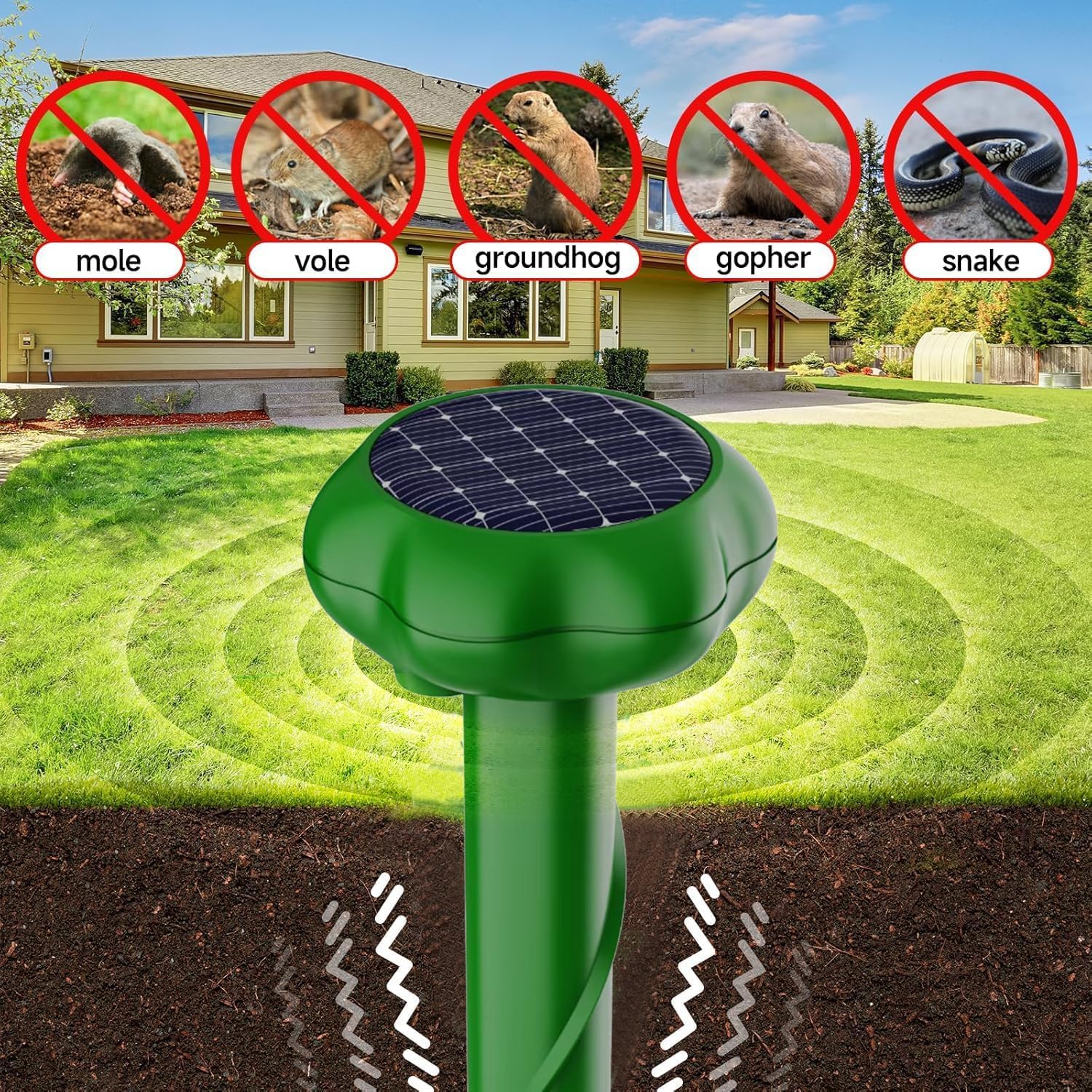 Scaccia Ultrasuoni Solare, Repellente Ultrasuoni Solare con Impermeabile, Impermeabile IP66 per Giardino, Cortile e Fattoria, Repellente per Talpe