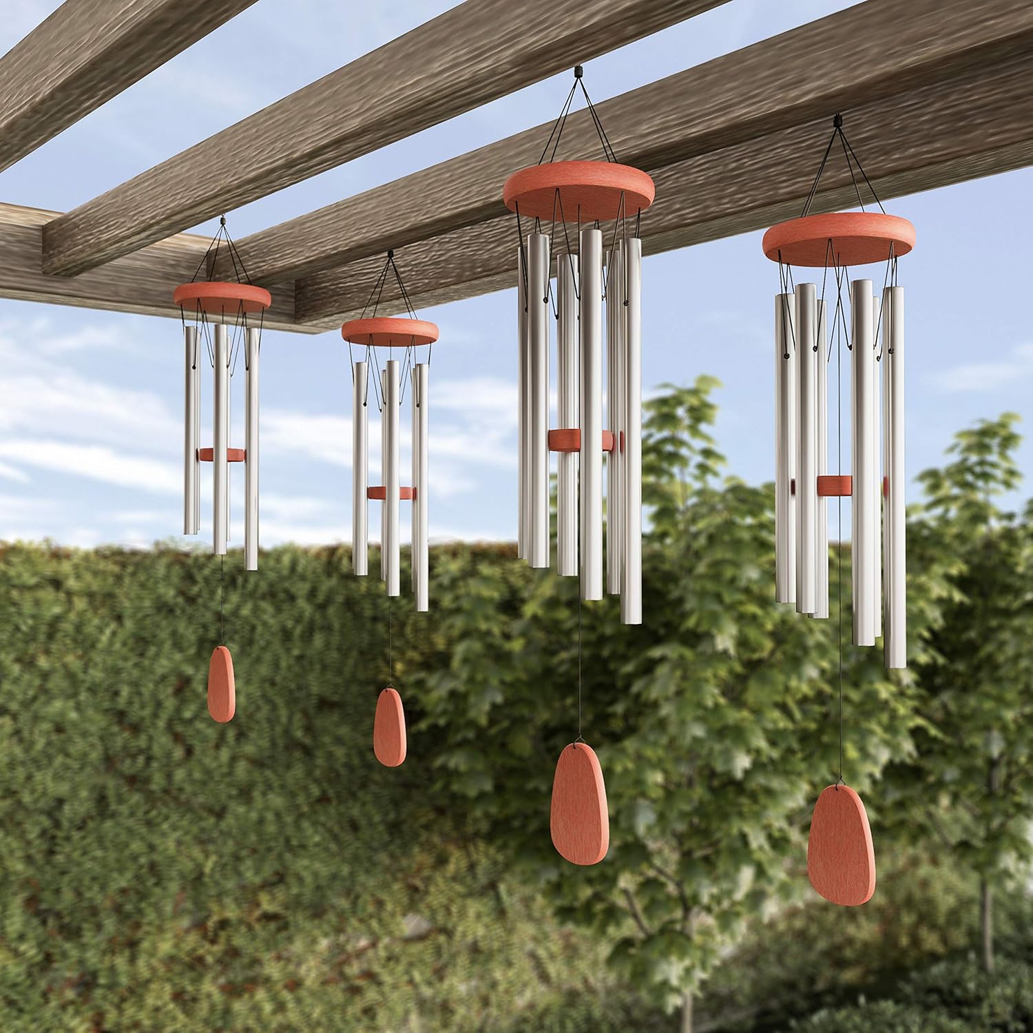 Metal and Wood Wind Chimes - 28-Inch Tuned Metal Chimes - Soothing Tones for Garden, Patio, Porch, or Outdoor Decor by Pure Garden (Silver Finish)