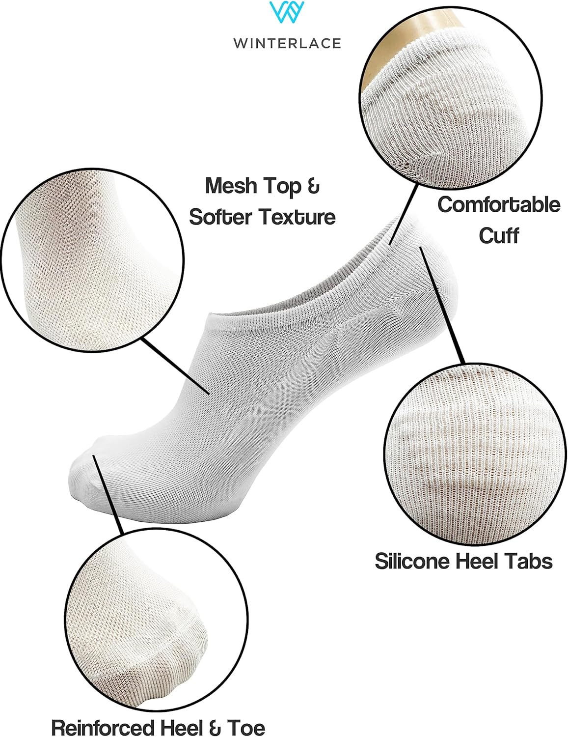 Winterlace 20 Pairs Men’s Low Cut Ankle Socks Cotton No Show Non-Slip Athletic Sports Bulk Pack