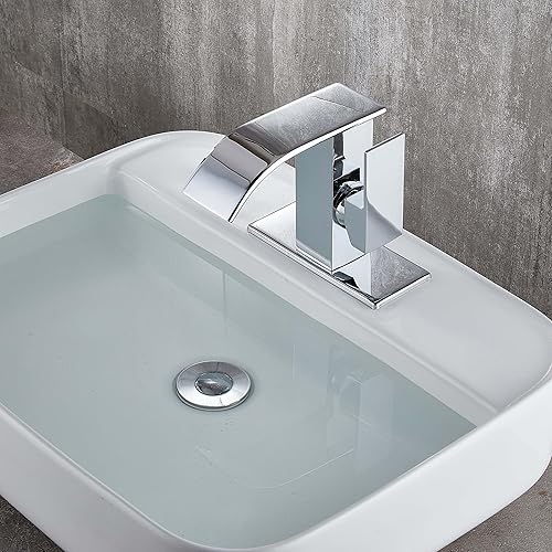 Miniatura 5 de Skybathjoy Grifo de lavabo de baño de un solo agujero, boquilla de cascada cromada, grifos de baño de acero inoxidable para fregadero, 1 agujero,