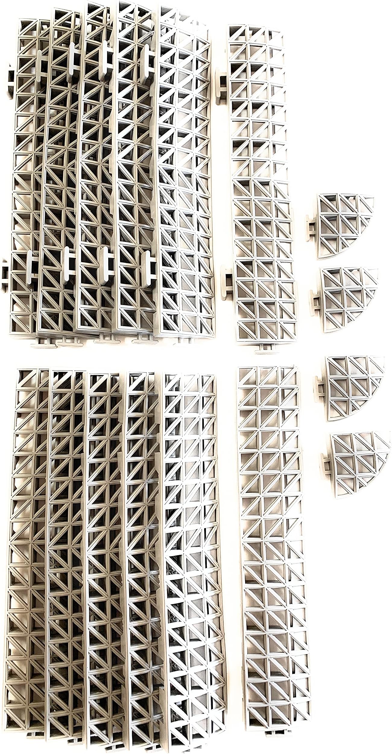 Foghorn ConstructionSet 12 Gray Edge Pieces + 4 Corners - Non-Slip Tread - (6 with tabs, 6 Without) - Wet Areas Like Pool Shower Locker-Room Bathroom Deck Patio Garage Boat. Can be Cut to fit