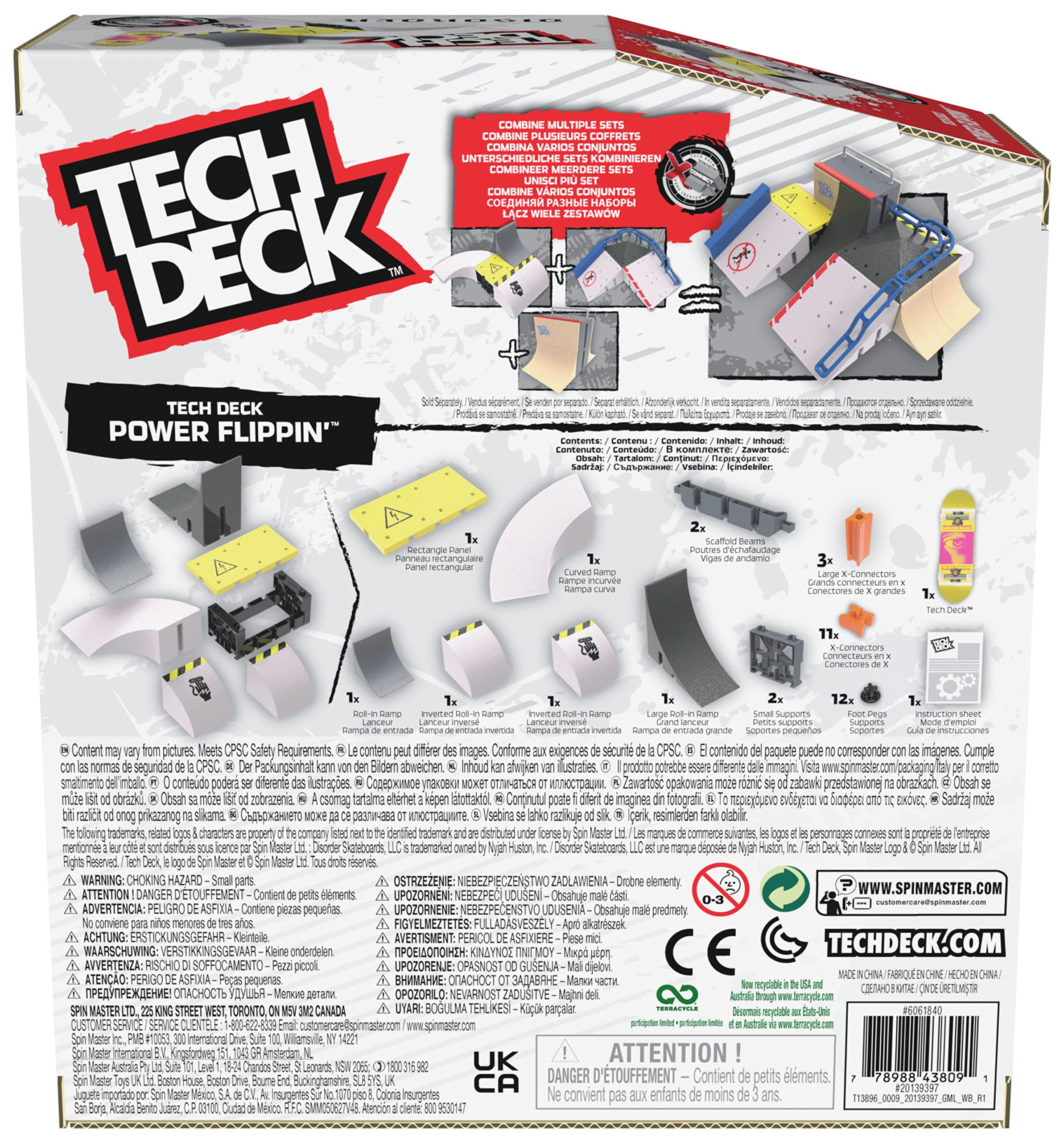 Tech Deck, Power Flippin, X-Connect Park Creator, Ensemble de Rampe Personnalisable et à Construire avec Touche Exclusive, Jouets pour Enfants pour garçons et Filles à partir de 6 Ans