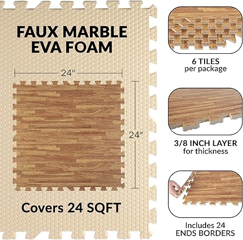 Miniatura 2 de Stalwart - Azulejos de espuma de grano de madera entrelazados de 24 pies cuadrados con borde, tapete de juego suave para sala de juegos o gimnasio