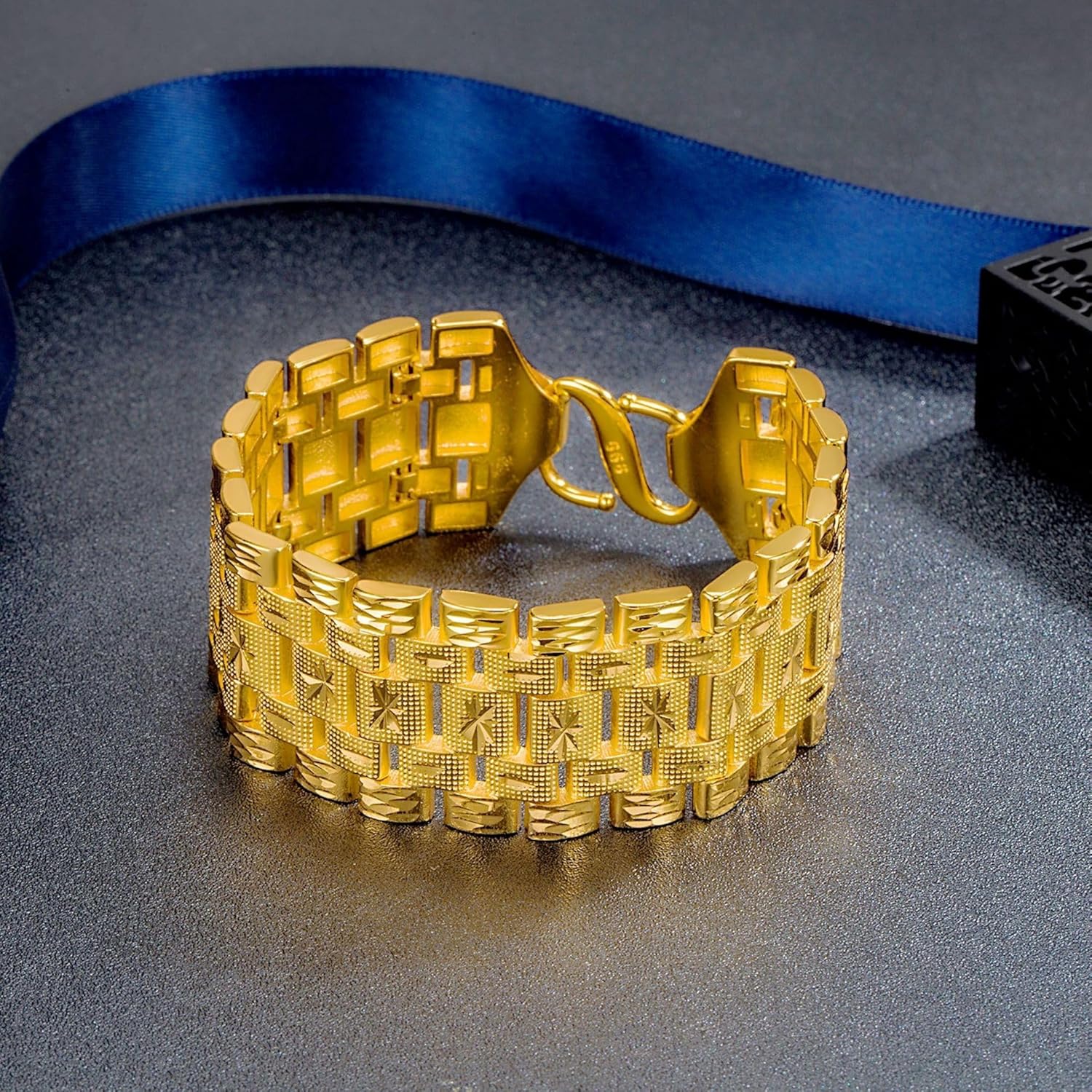 24k Pure Gold Bracelet, Domineering Wide Face Men'S Bracelet Exquisite Cuban Chain, Tank Chain Width 0.6 Inches, Suitable For Husband, Father, Friend Gifts - Image 4