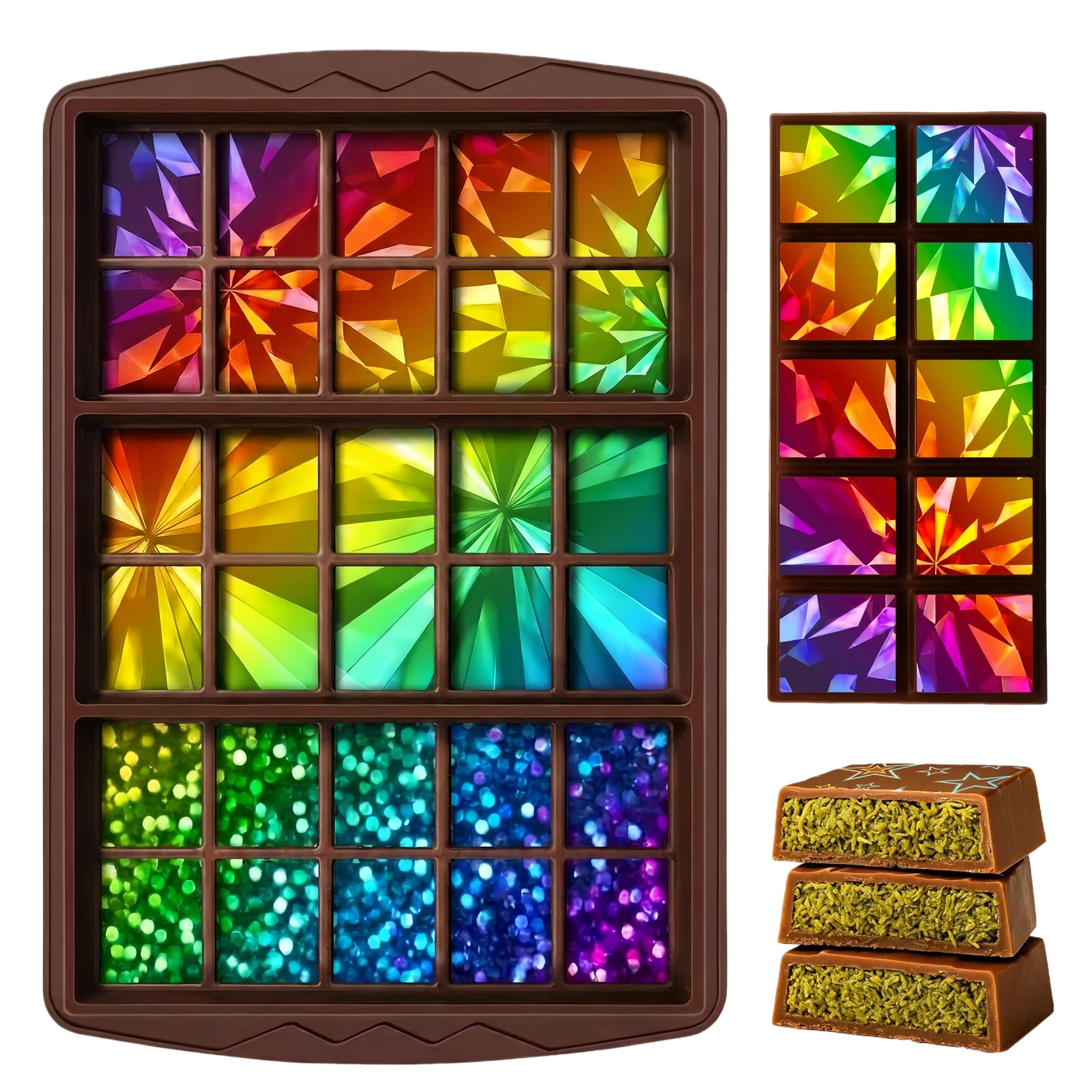 1 Pcs Holographic Chocolate Molds Resin Silicone Chocolate Bar Deep Thick Molds for Christmas Valentine's Day DIY Baking Wax Melts Party Supplies(Large and Thick Style)