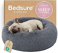 Vista 13 de Bedsure - Cama relajante para perro mediano, lavable, tipo dona, cama para gato, antideslizante, redonda, afelpada, mullida, de piel sintética