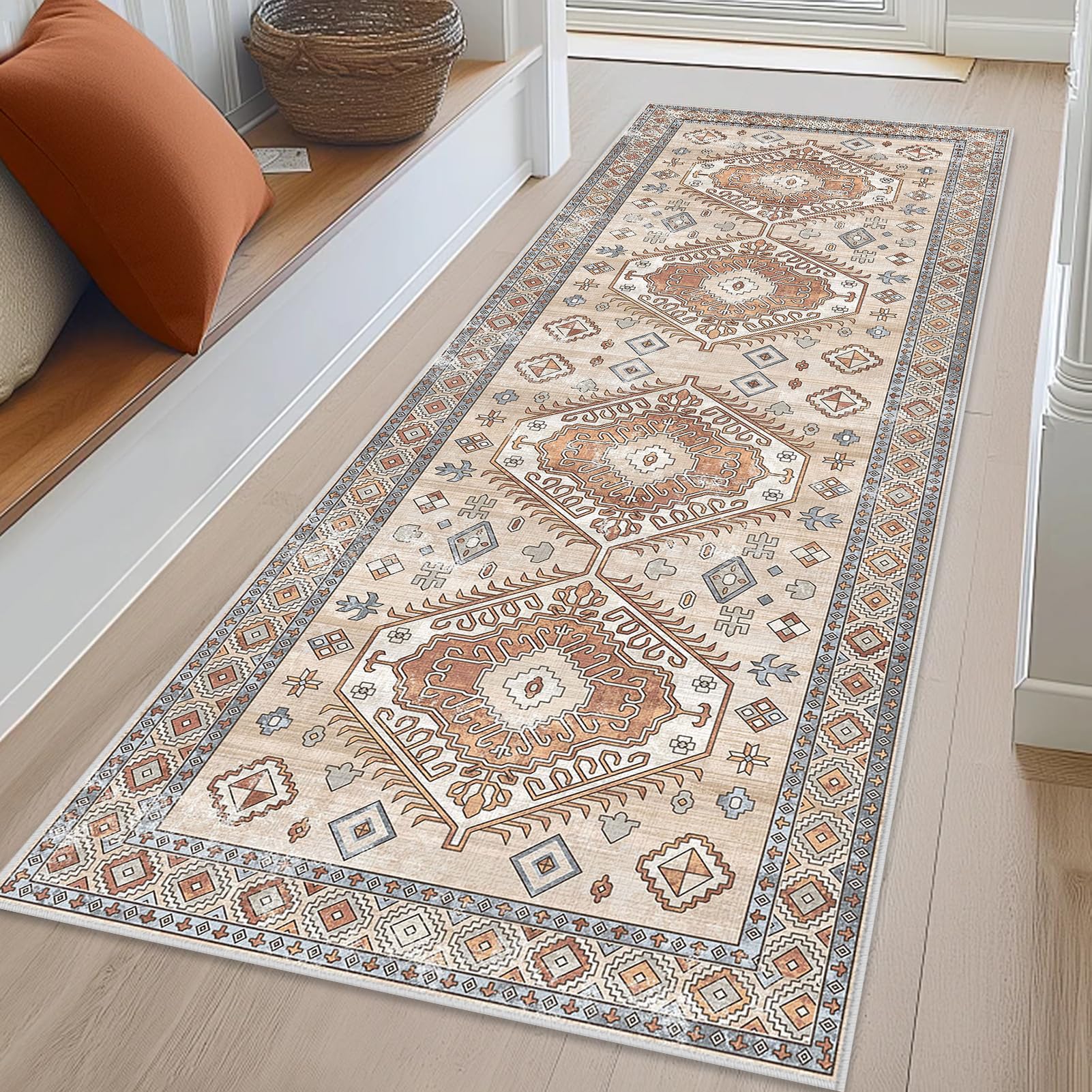 Hallway Runner Rugs 60 x 360 cm Non Slip Long Vintage Hall Runners Narrow Rugs Washable Carpet Runners for Hallway Entryway Kitchen Rugs Low Pile Floor Carpet for Hallway Entryway Laundry Room
