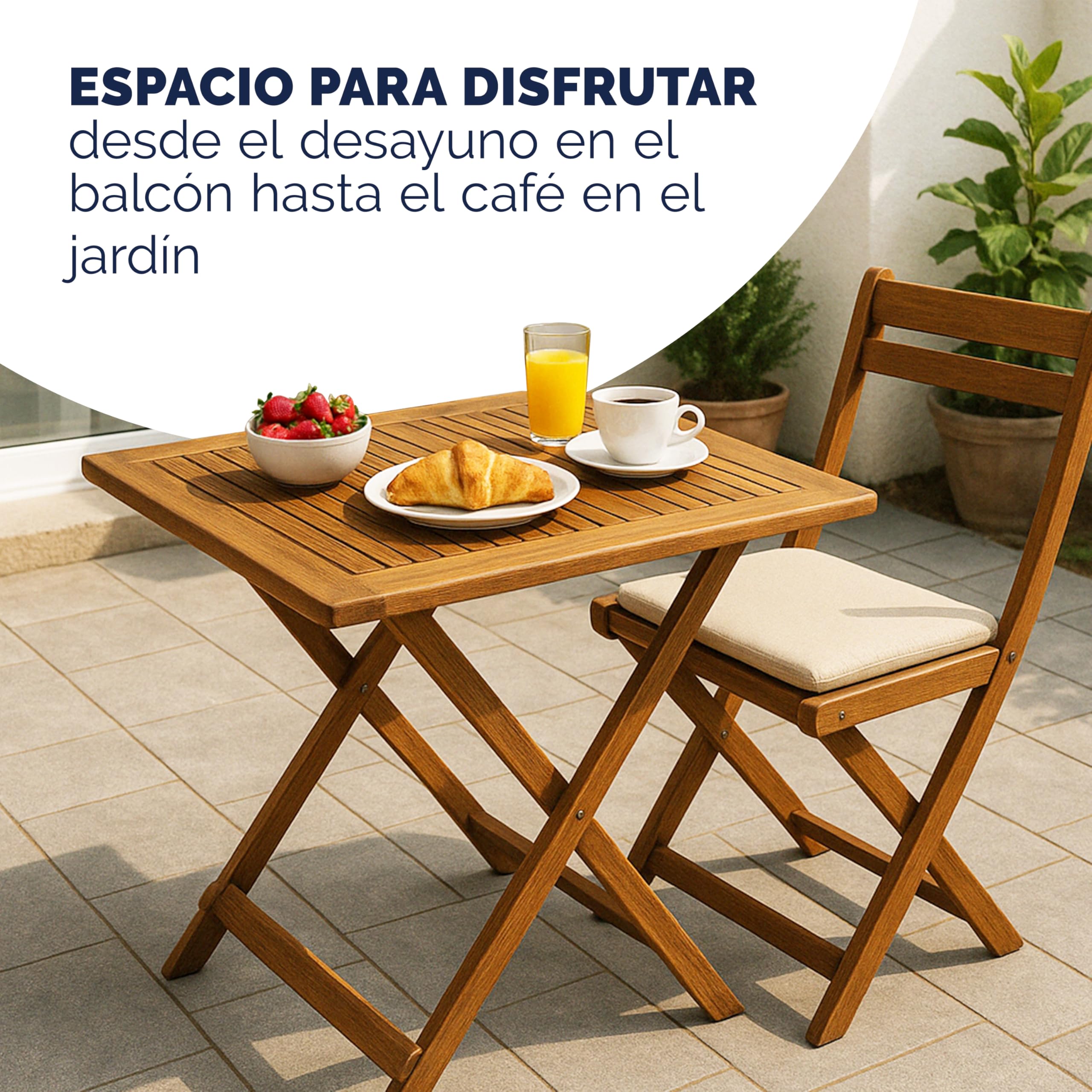 CASARIA® Mesita de Jardín Plegable de Madera Acacia 70x70cm Carga hasta 80kg Resistente Intemperie Mesa Auxiliar Portátil Exterior Balcón Terraza Marrón