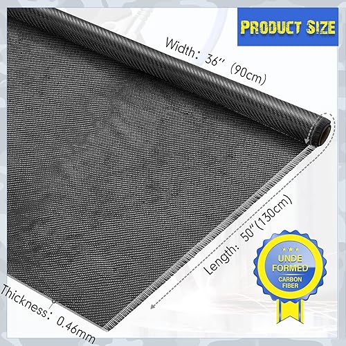 Miniatura 8 de Tudomro Hoja de fibra de carbono de 10 pies x 12 pulgadas, tela de fibra de carbono negra, tela de fibra de carbono pura, 2 x 2 pulgadas, tejido de
