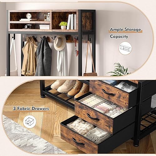 Miniatura 5 de Raybee Árbol de pasillo, perchero independiente, perchero con almacenamiento de zapatos, banco de entrada con almacenamiento, árbol de pasillo con