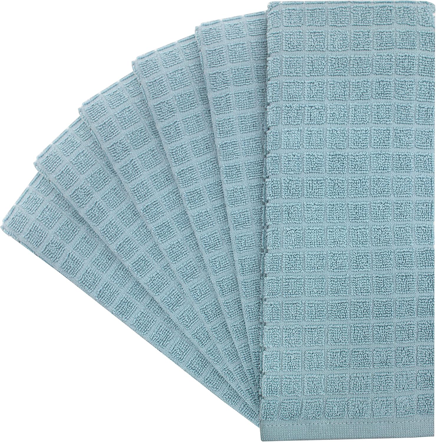 Premium Kitchen Towels (16”x 28”, 6 Pack) – Large Cotton Kitchen Hand Towels – Highly Absorbent Tea Towels Set with Hanging Loop (Aqua, Checked)