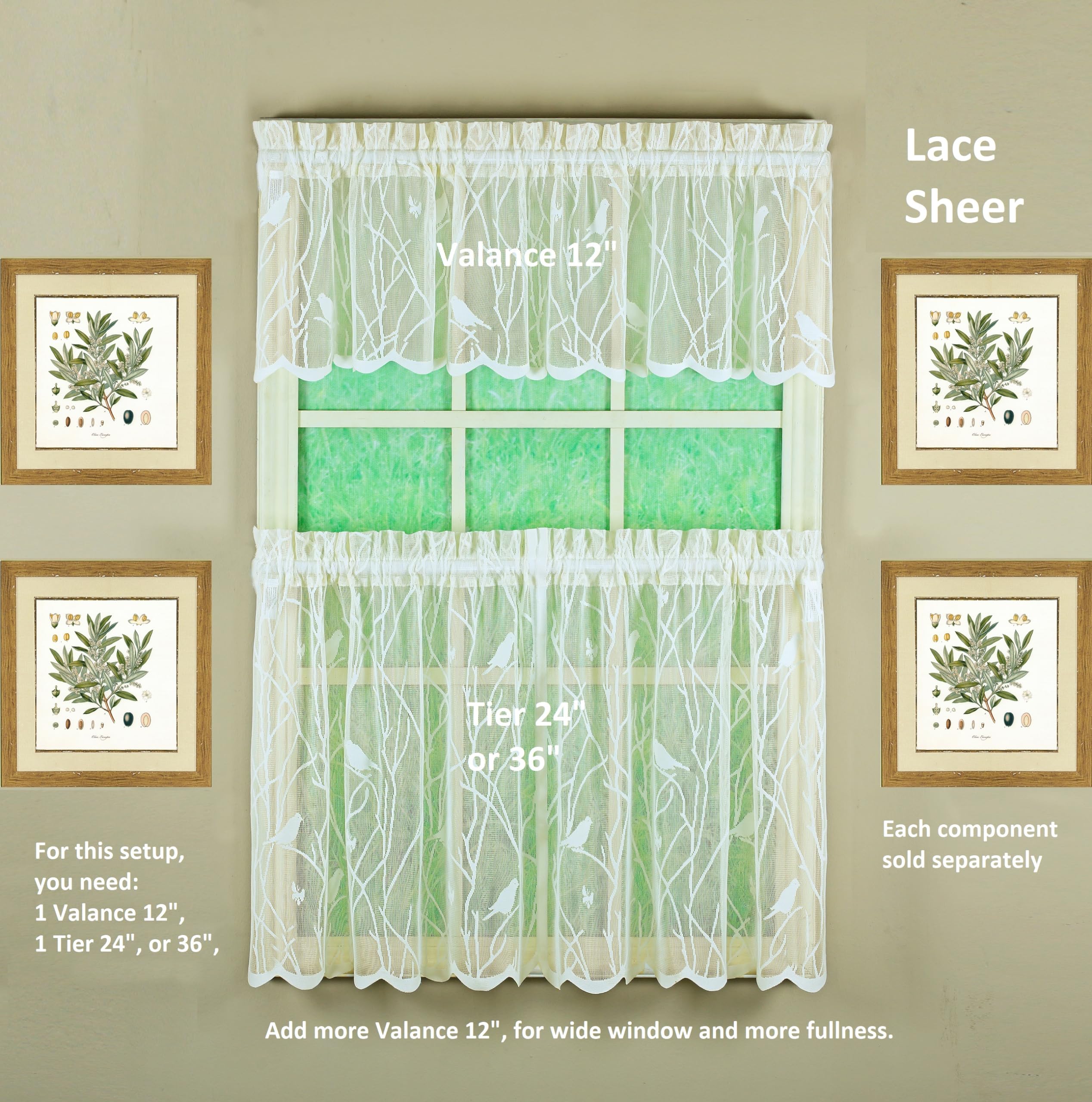 Today's Curtain, Songbird Semi-Sheer Lace Valance 12", Ivory, 56" W x 12" L, W 56" x L 12" (1 Panels) - Image 4