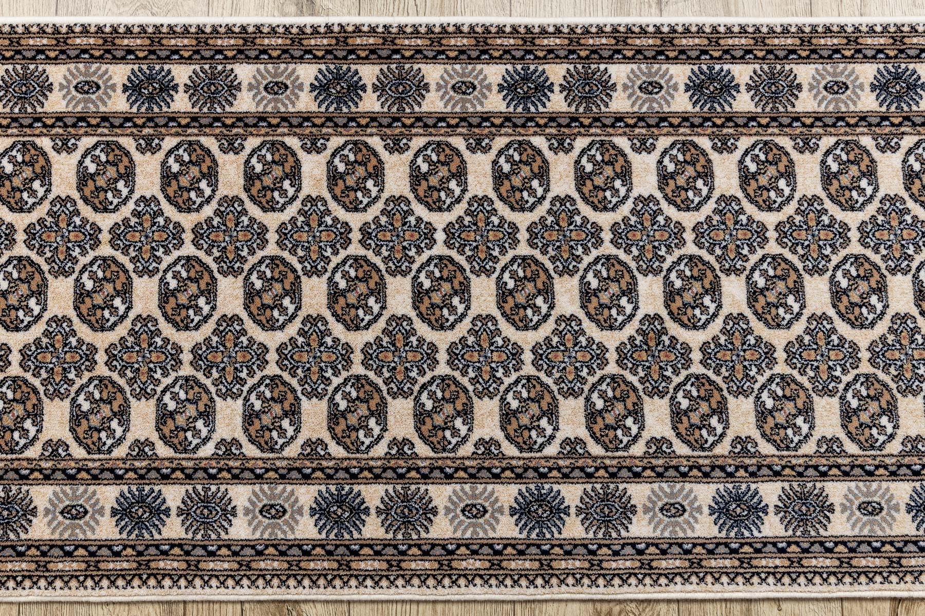 rugsx NAIN Läufer - Hochwertiger Wollteppich mit Rosettenmuster in Beige & Dunkelblau - Eleganter Orient-Teppich für Flur & Wohnzimmer 80x200 cm