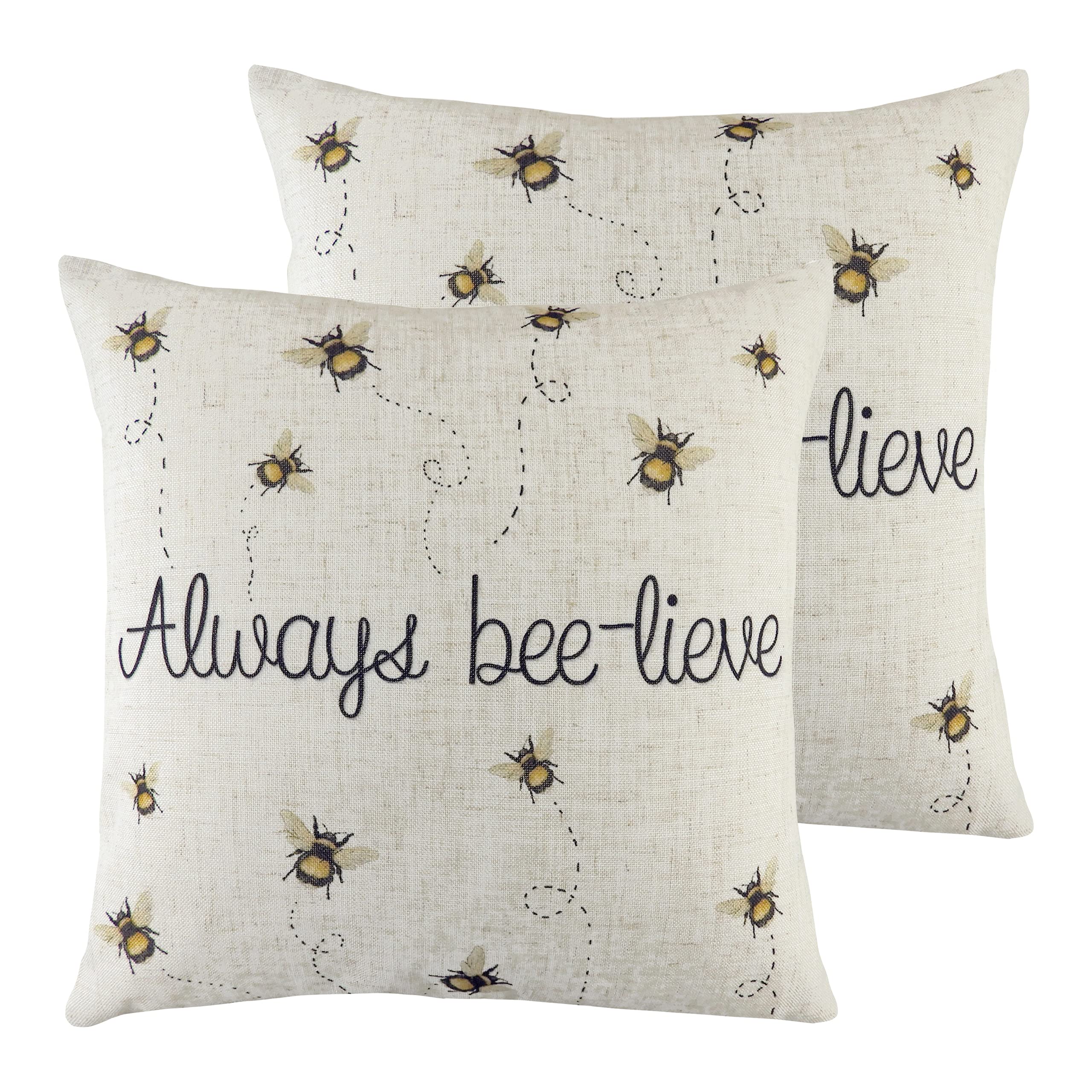 furn. Evans Lichfield Bee-Lieve Polyester Filled Cushions (Twin Pack), Polyester, Linen, White