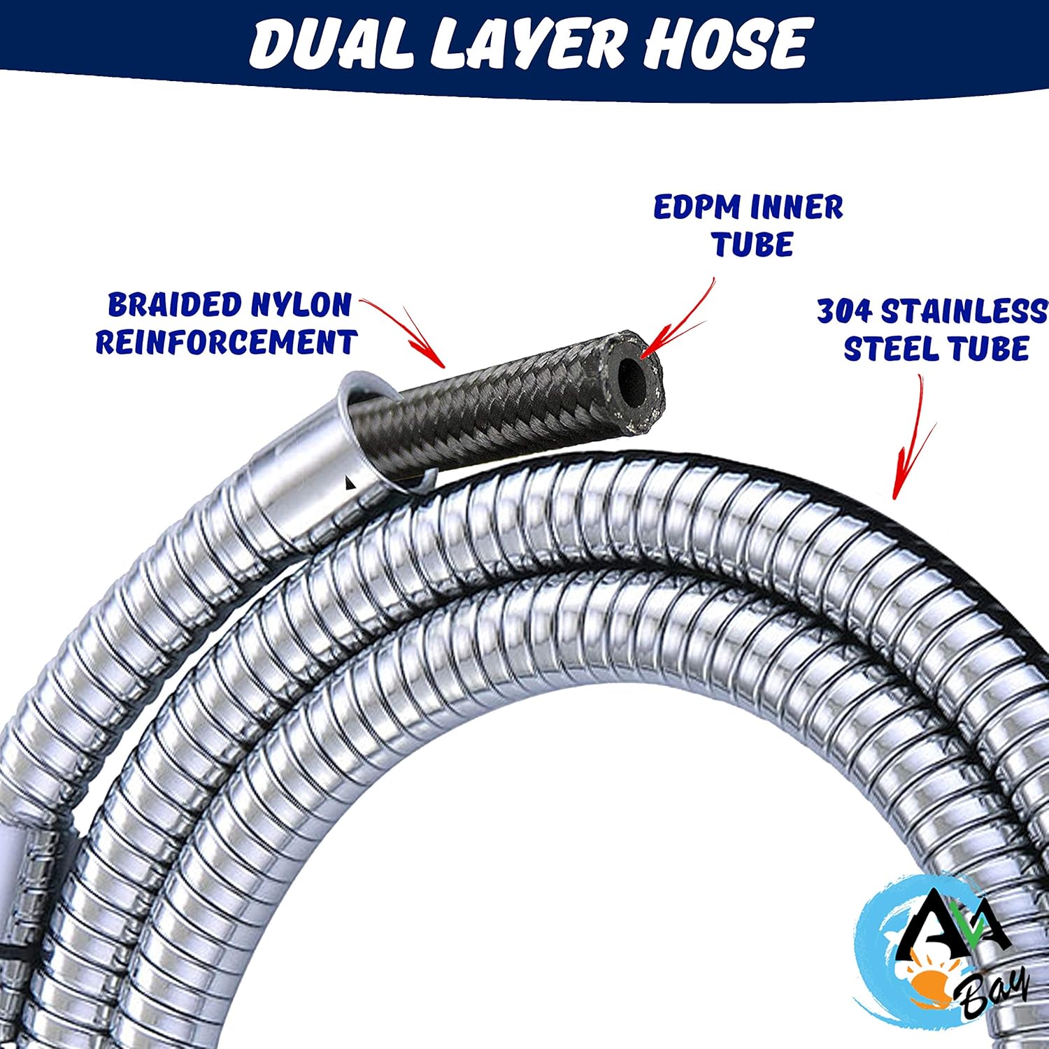 47-Inch Shower Hose Replacement - Long Reinforced Dual Layer for Bathroom Toilet Bide Sprayer Extension Part with Brass Coupler, Polished Chrome