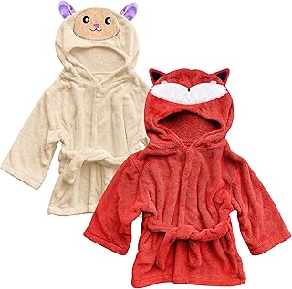 Sunny zzzZZ 2 Pack Unisex Baby Plush Animal Face Robe for 0-9 Months - Baby Essentials Registry Gifts