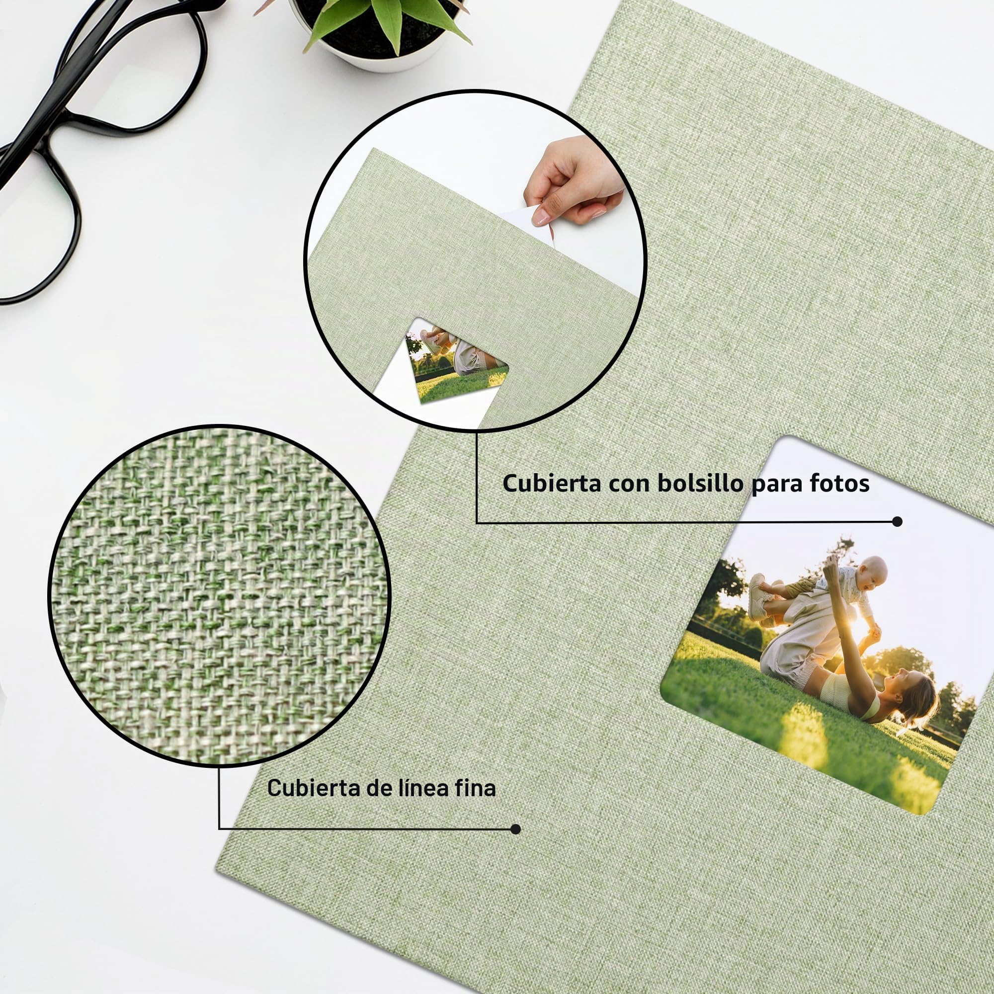 Álbum de Fotos Autoadhesivo, 60 Páginas, 33x32 cm, Pasto Verde
