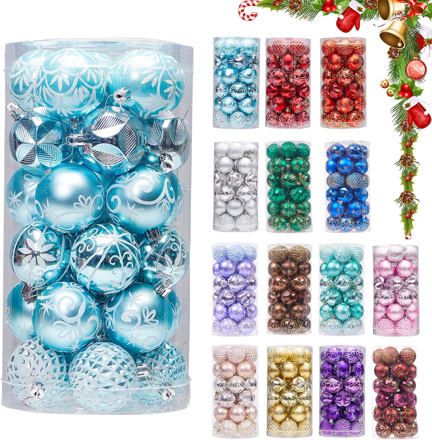 30ct 2.36" Christmas Ball Ornaments, Christmas Tree Decoration, Plastic Shatterproof Hanging Ball, Fits for Party, Holiday and Home Decor, Blue