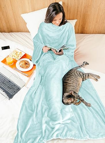 Miniatura 7 de Solaris Manta de forro polar con mangas y botón a presión en el cuello para adultos, mujeres y hombres, regalo cálido y acogedor, manta de cuerpo