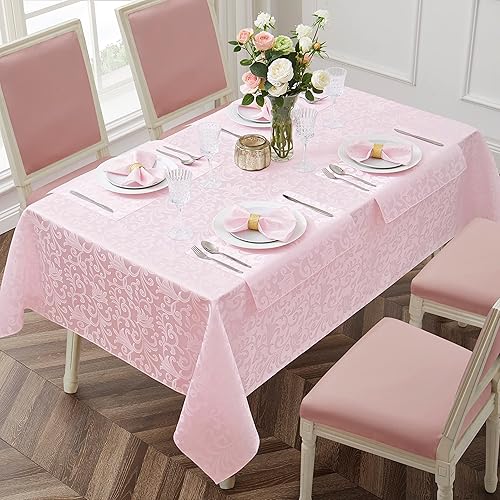 Miniatura 6 de Mantel rectangular de damasco de desplazamiento, color rosa claro, 60 x 120 pulgadas, mantel lavable para mesa de comedor, fiestas de bufé y camping