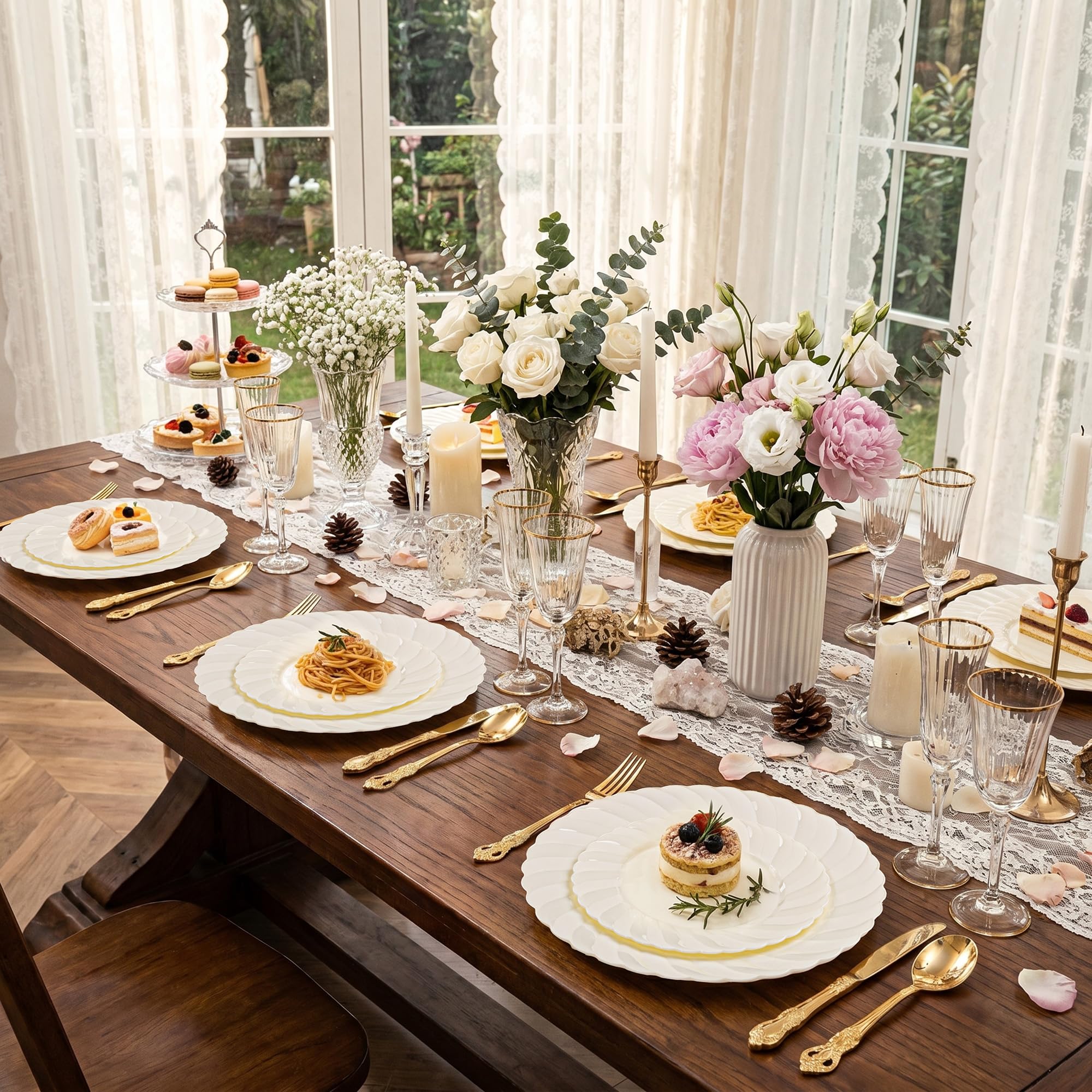 Ivory Scalloped Plates - 60 Pack for Parties & Weddings -6
