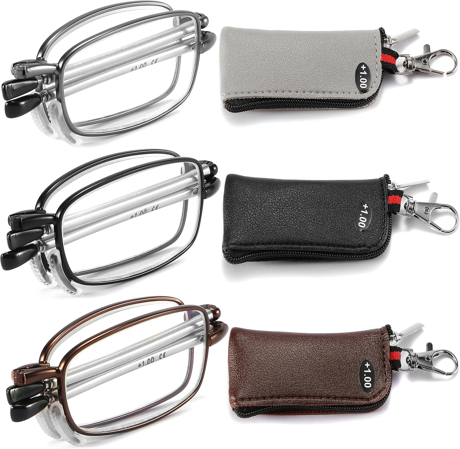 Folding Reading Glasses Anti Blue Light UV, Soft Nose Pad Spring Hinge Readers with Pocket Keychain Case for Men Women