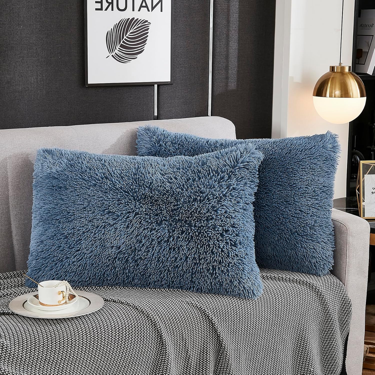 Amazon.com: WERDIM Shaggy Fluffy Faux Fur Pillowcases 2 Pack Button
