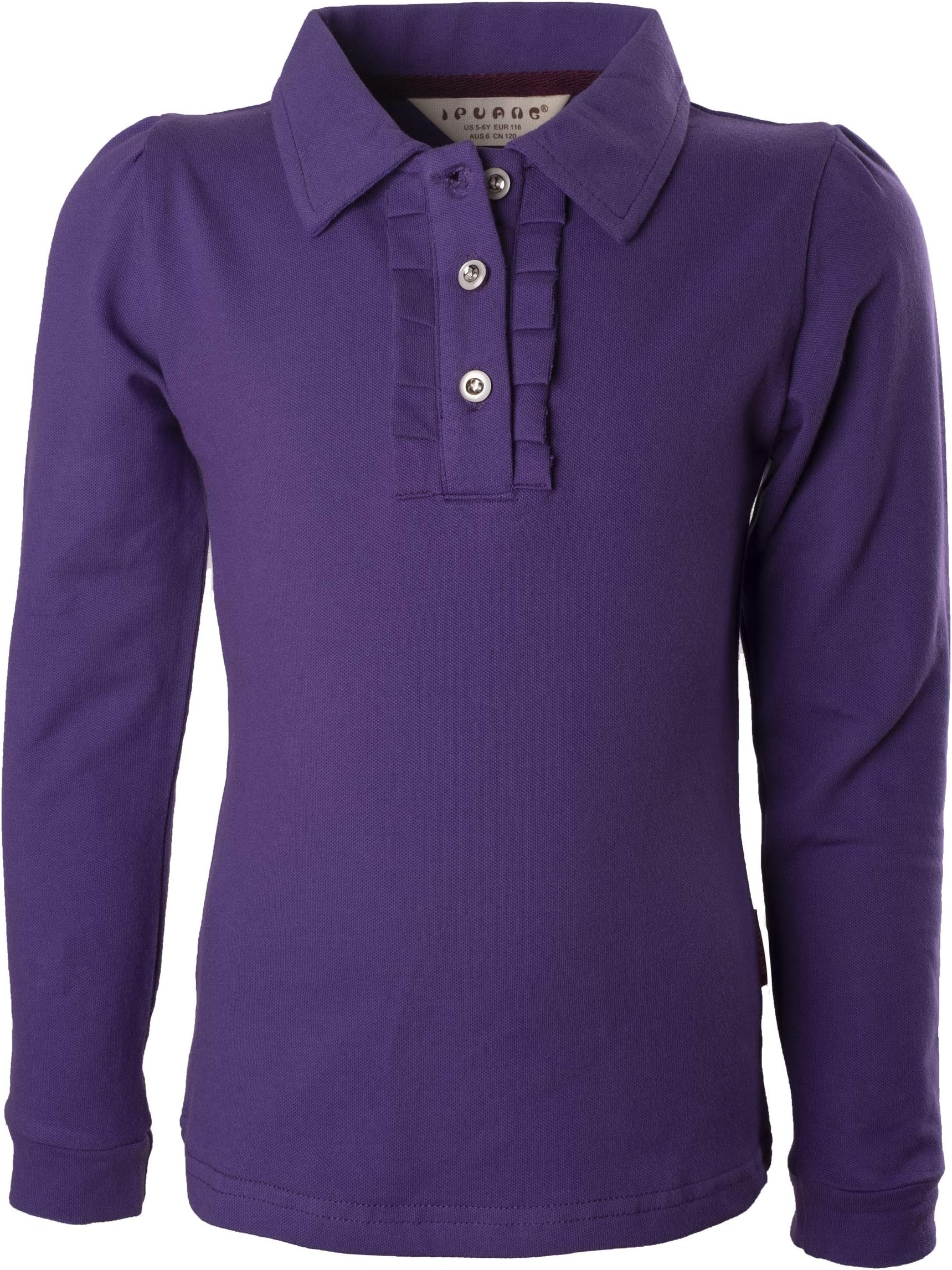 IpuangGirl Long Sleeve Cotton Ruffle Polo Shirt Top
