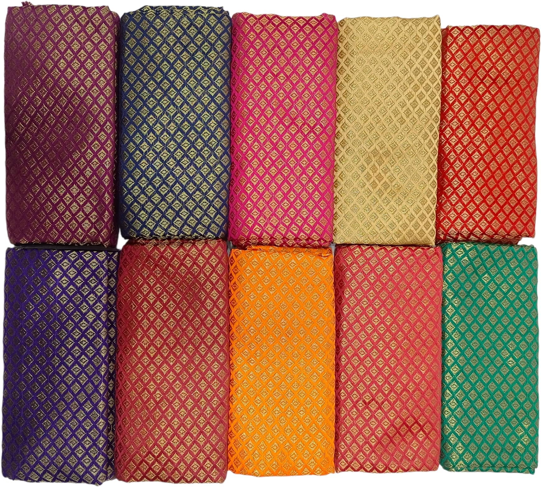 Kesarinandan Fashion Multicolor Unstitched Blouse Materials 1 meters Each | Silk Blend Embellished Blouse Material (Pack of 10 Pieces. Free Size) (length 80cms * 110 cms)