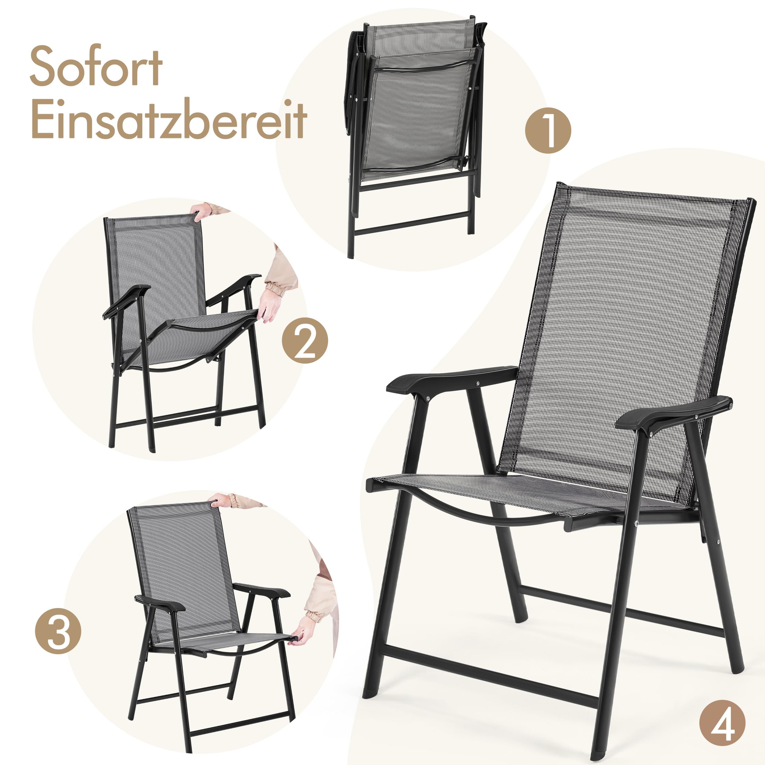 Yaheetech Set di 4 Sedie da Giardino Pieghevoli con Braccioli in Tela per Esterni Patio Veranda Terrazza Piscina Grigio