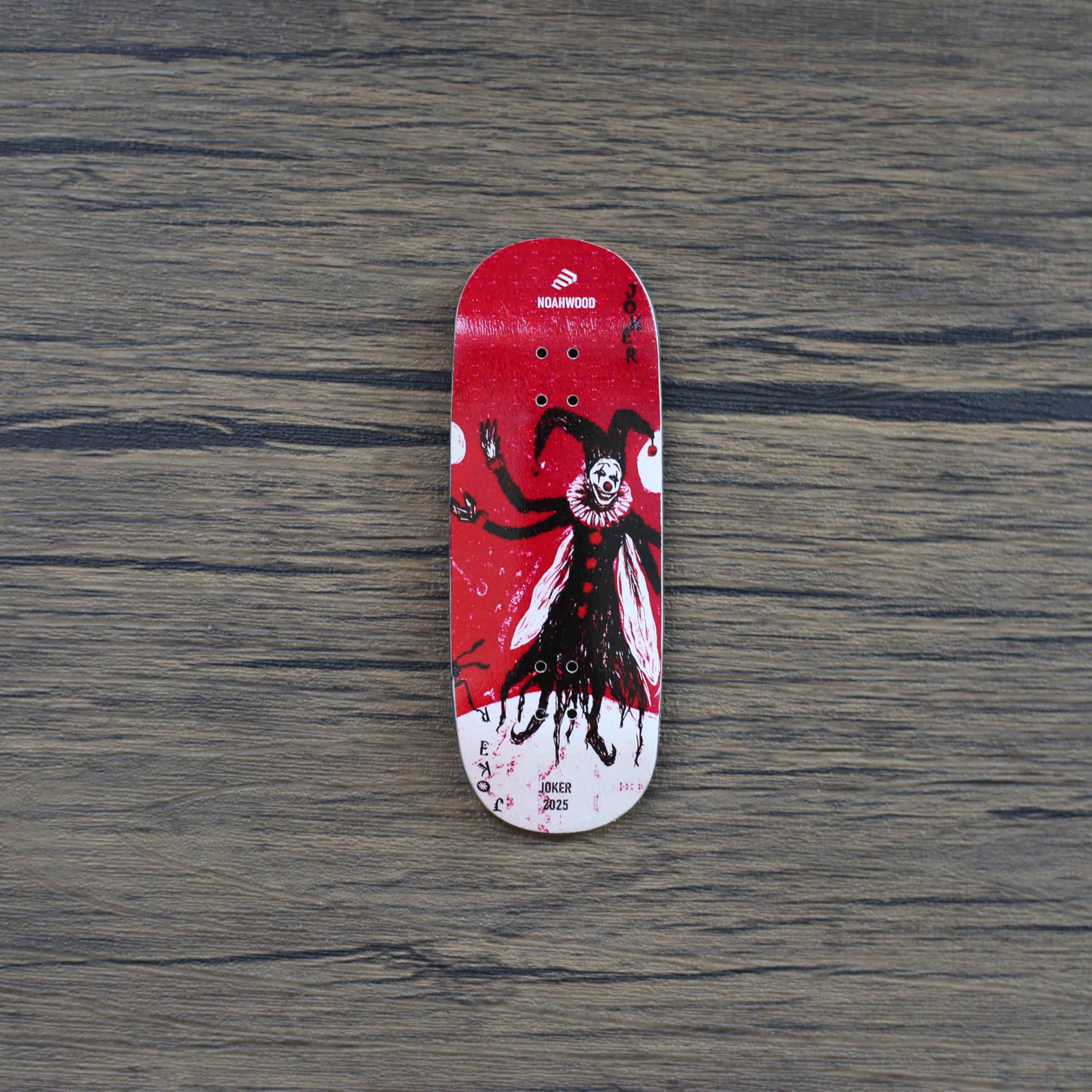 NOAHWOOD 15s PRO Fingerboard Deck (5-Layer Colour Maple Wooden Pro Concave 35 x 98mm Handmade Deck + 2 Grip Tape) Red Joker