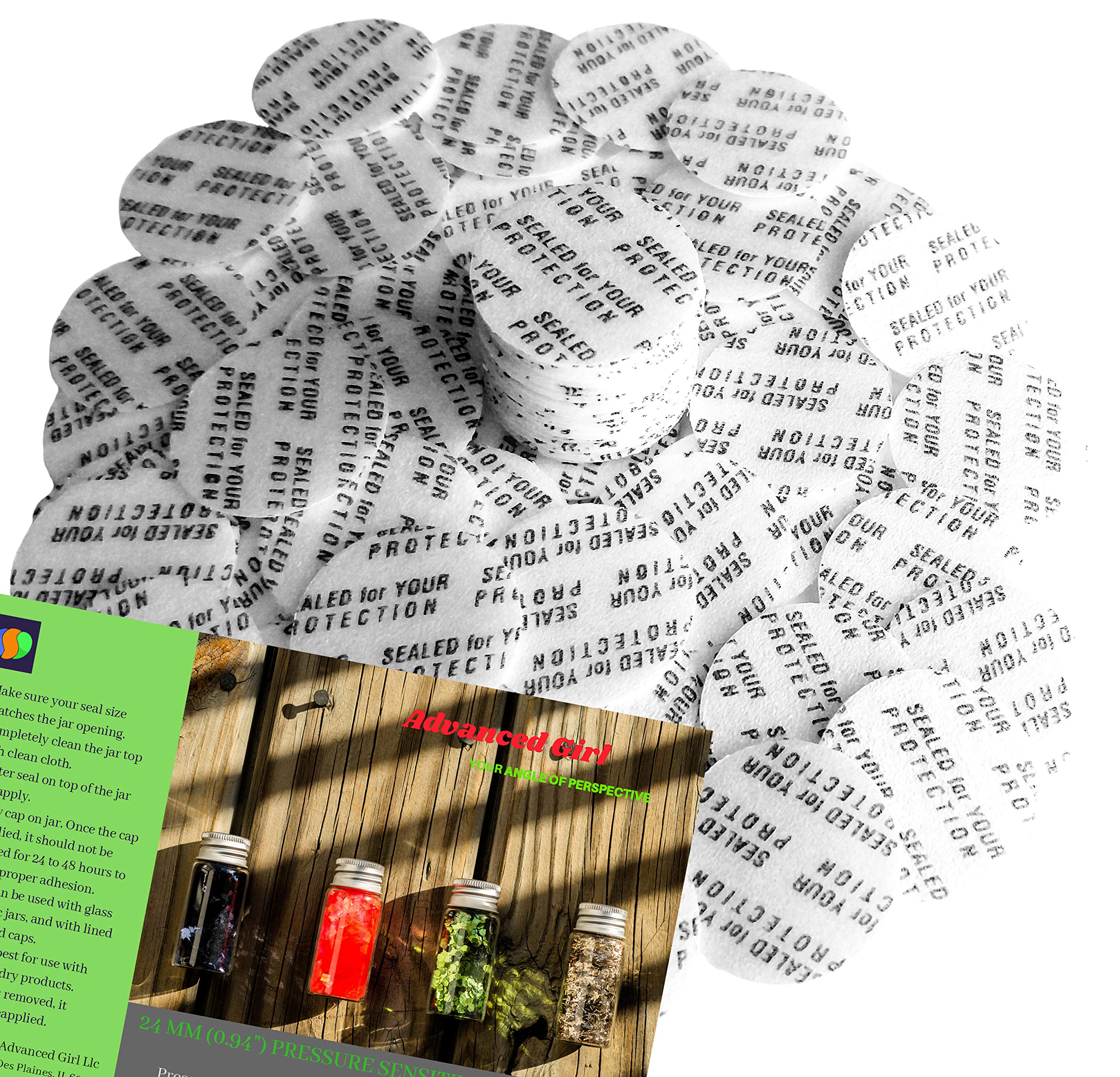 Torque Activated Pressure Sensitive Seals Cap Liners - 24mm (0.94") - 100 PCS - Made in USA- for Glass & Plastic Bottles & Containers - No Induction Sealer Needed - Black (100)