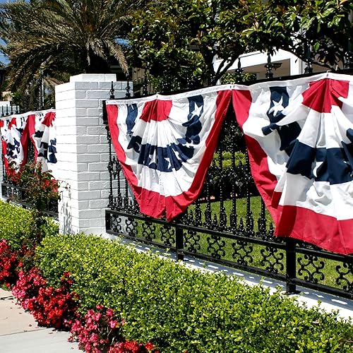 Miniatura 6 de Banderas patrióticas plisadas de Estados Unidos de 1.5 x 3 pies, bandera estadounidense para exteriores, bandera patriótica de medio abanico con