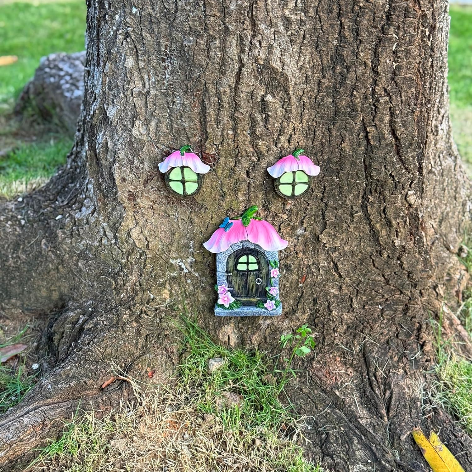 Fairy Door for Trees Outdoor Glow in The Dark,Resin Fairy House Kit,Miniature Accessories for Tree Stump, Outdoor Yard, Lawn, and Garden Decor.