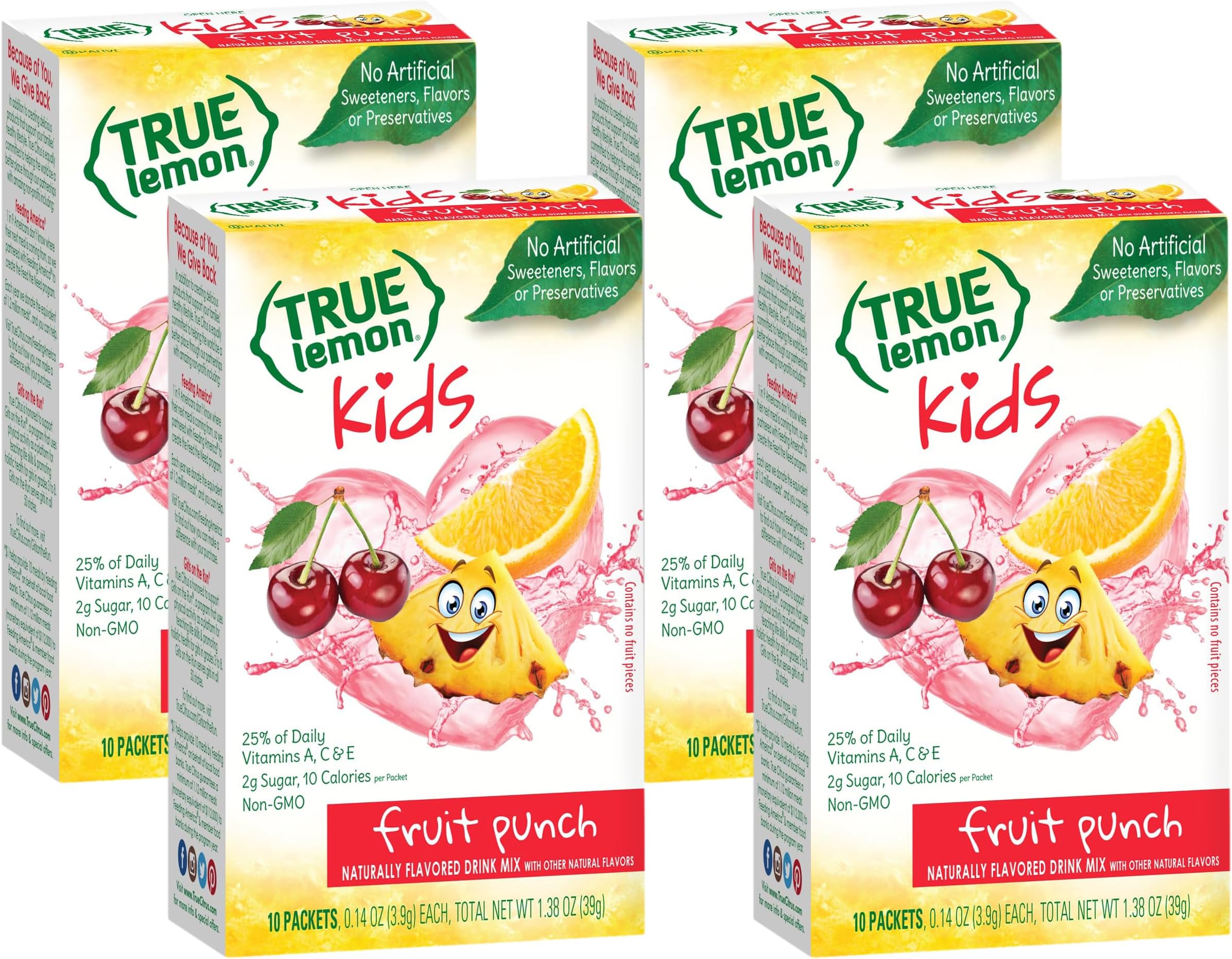 Fruit Punch Packets Low Sugar No Preservatives Kids Hydration Drink Mix, 1.38 Ounce (Pack of 4)