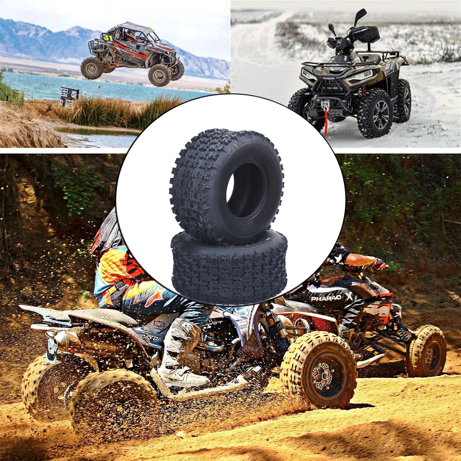 Set of 4 Sport Tires STMHOM 23x7-10 atv tires front & 22x10-10 atv tires rear ATV UTV Sport Tires, 6 PR Tubeless (23x7-10＆22x10-10)