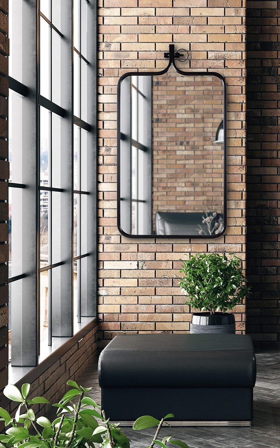 Kate and Laurel Yitro Modern Rectangle Wall Mirror, 20 x 35, Black, Decorative Industrial Mirror for Wall