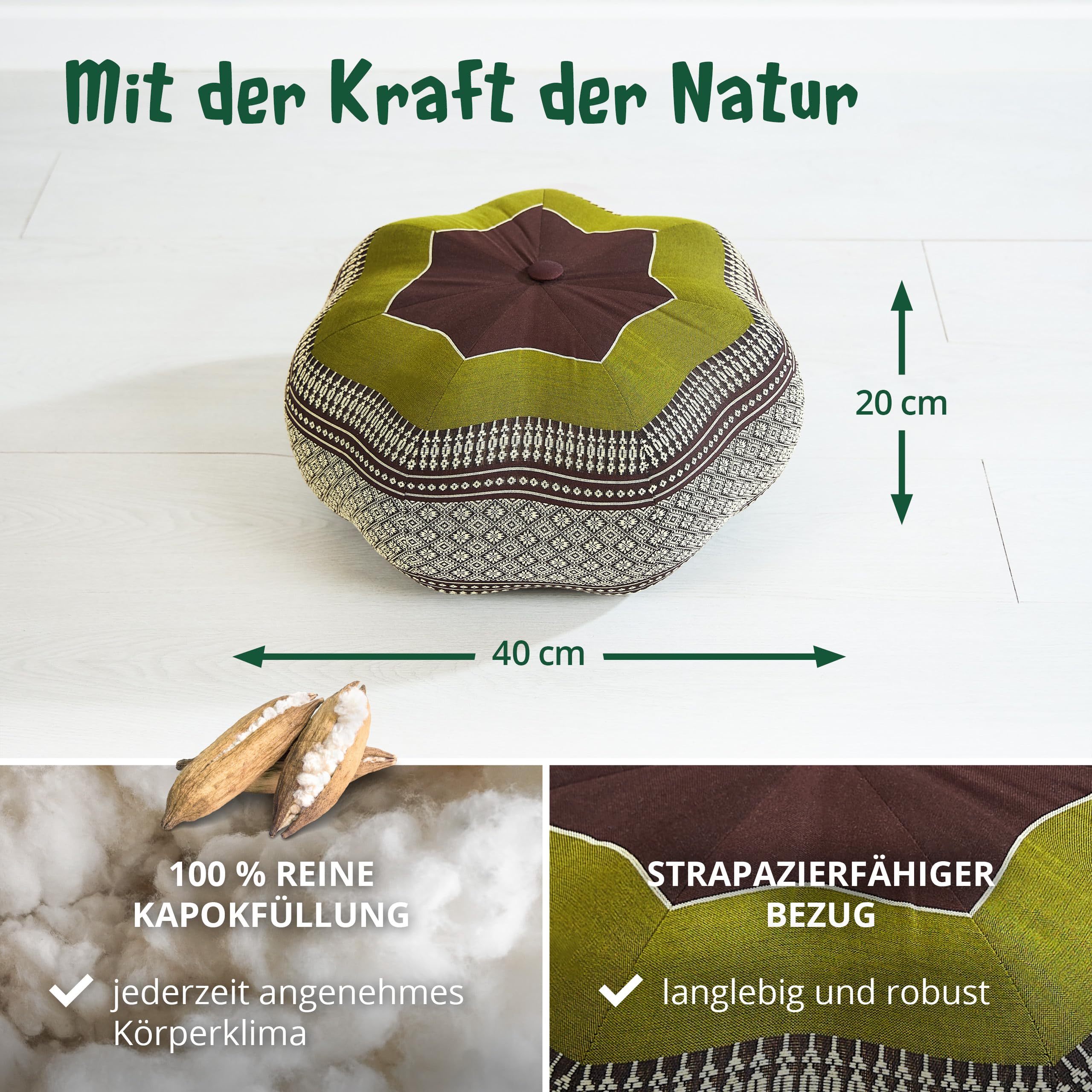 livasia Meditationskissen Stern groß - Ø 40x20cm - Yogakissen mit Kapok, Pouf, Bodenkissen sternförmig Yoga Zen Meditation, Zafukissen Garten Balkon, Sitzkissen handgefertigt